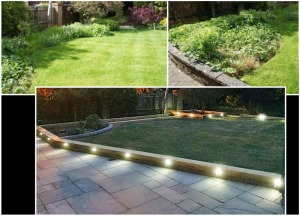 DESIGNING AND THE COMPLETION, THE PATIO WITH WOODEN SLEEPRS BORDERS, BEFORE AND AFTER