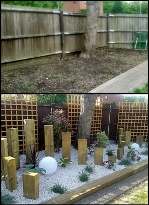 THE ROCKERY GARDEN WITH WOODEN CONSTRUCTION, BEFORE AND AFTER, LUTON